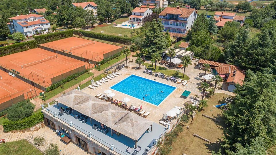 Property building, Tennis court, Pool view, Swimming pool
