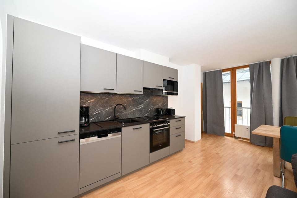 Kitchen or kitchenette, dishwasher, oven