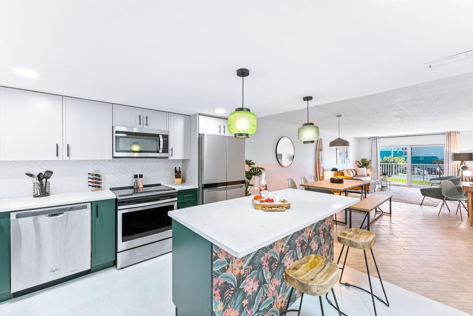 Kitchen or kitchenette, Living room, Dining area, dishwasher, microwave, oven, stove