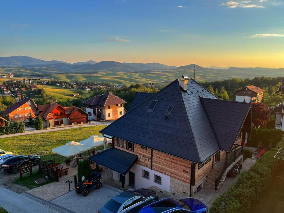 Property building, Mountain view, Location, Sunset