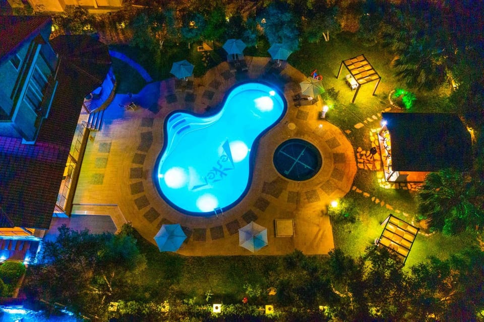 Night, Bird's eye view, Swimming pool