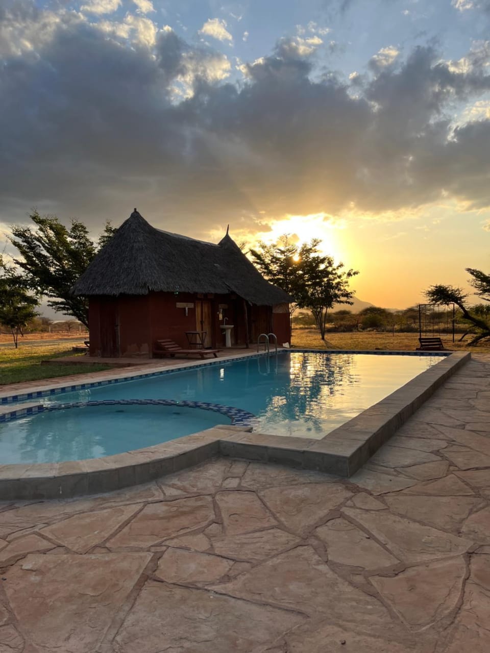 Natural landscape, Pool view, Swimming pool, Sunset