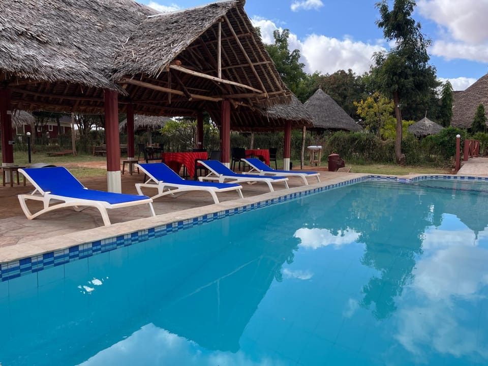 Swimming pool, sunbed