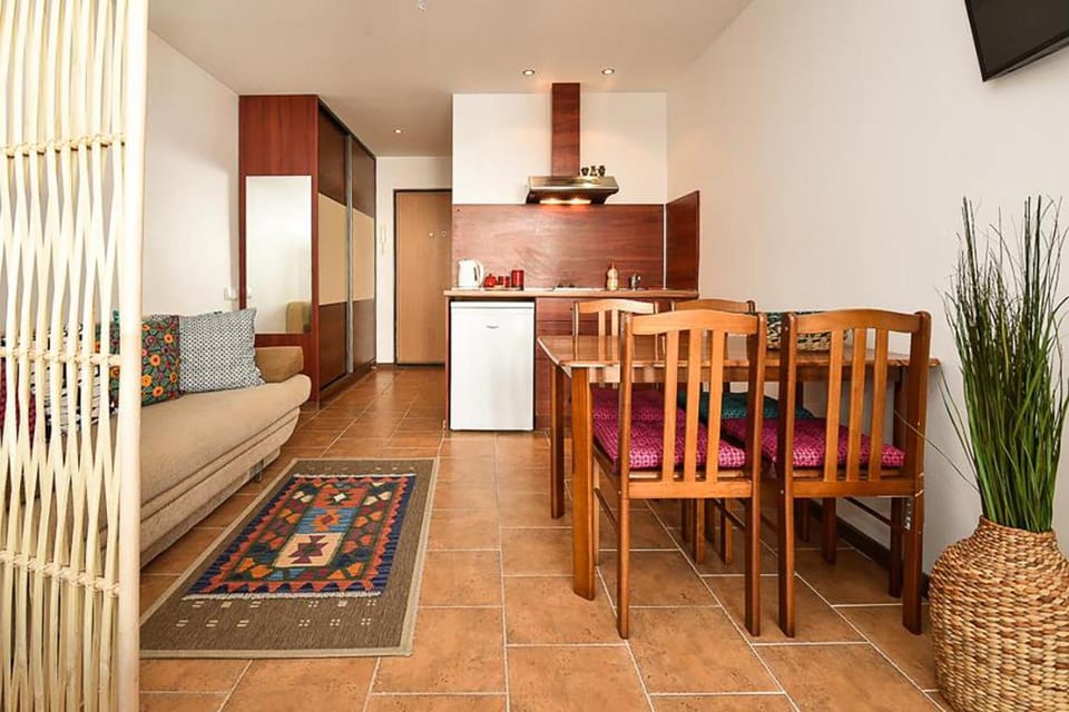 Kitchen or kitchenette, Living room, Seating area, Dining area, stove