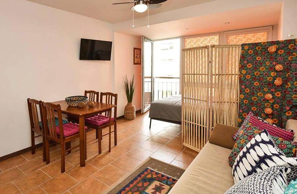 Bed, TV and multimedia, Living room, Photo of the whole room, Seating area, Dining area, Bedroom