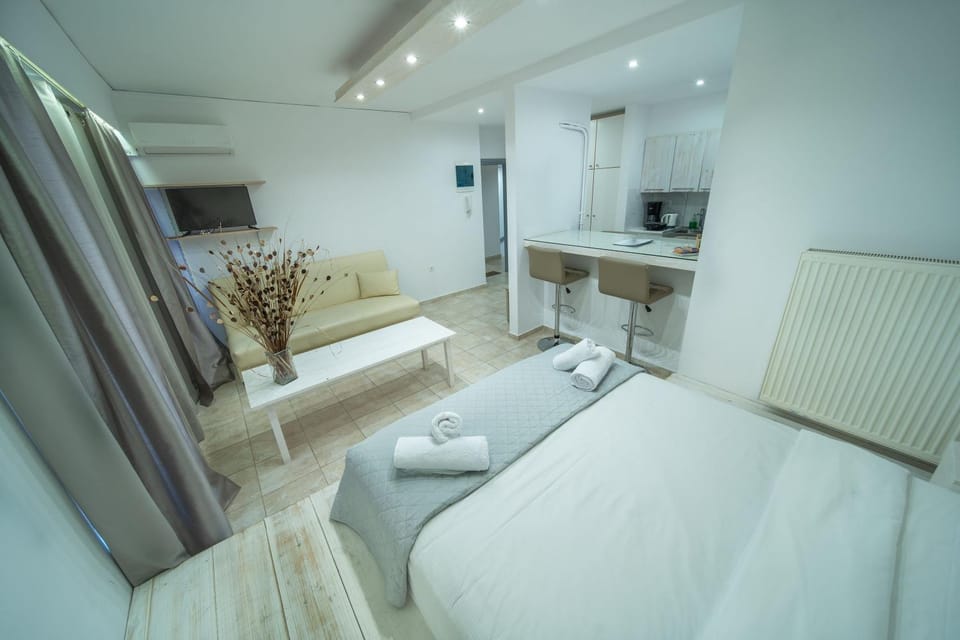 Bed, TV and multimedia, Kitchen or kitchenette, Living room, Photo of the whole room, Seating area, Bedroom, wardrobe, air conditioner