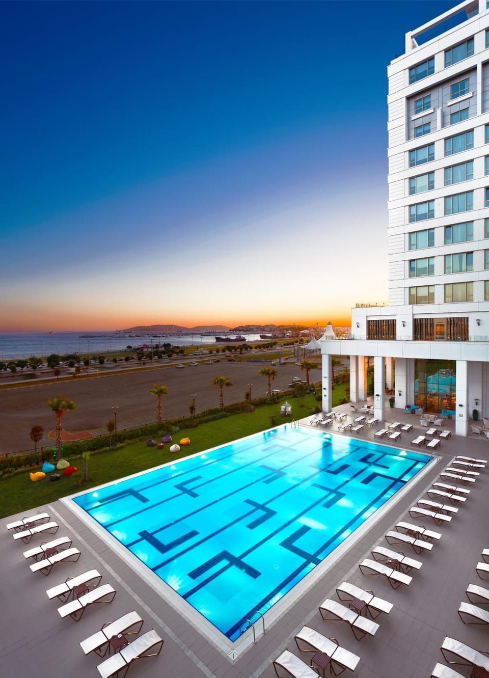 Property building, Pool view, Swimming pool, Sunset
