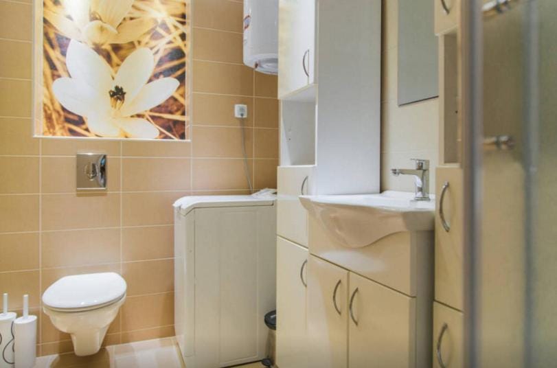 Shower, Bathroom, towels, washing machine