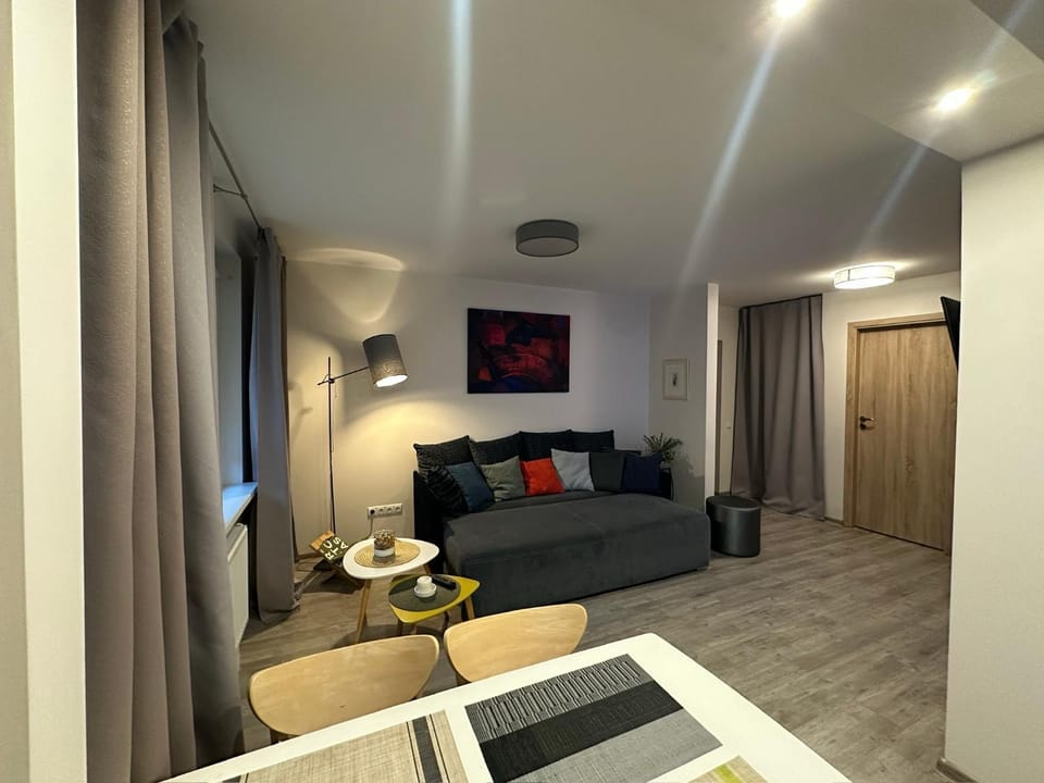 Bed, Living room, Seating area