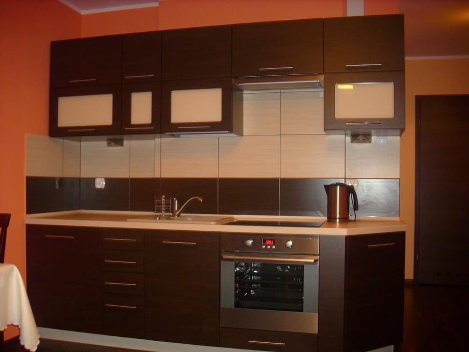 Kitchen or kitchenette, stove