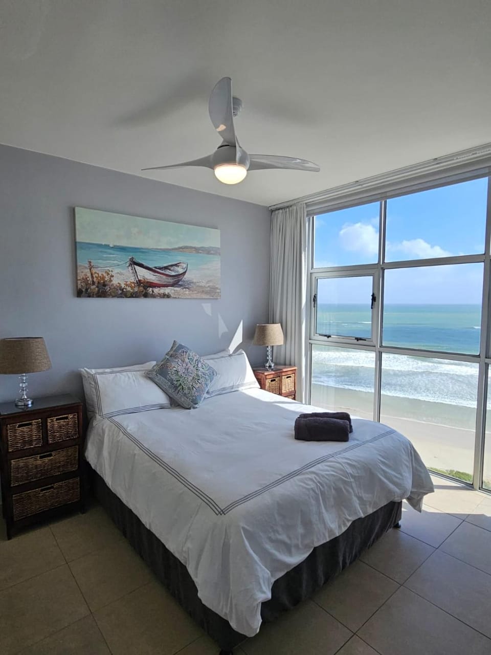 Bed, Beach, Bedroom, Sea view, towels