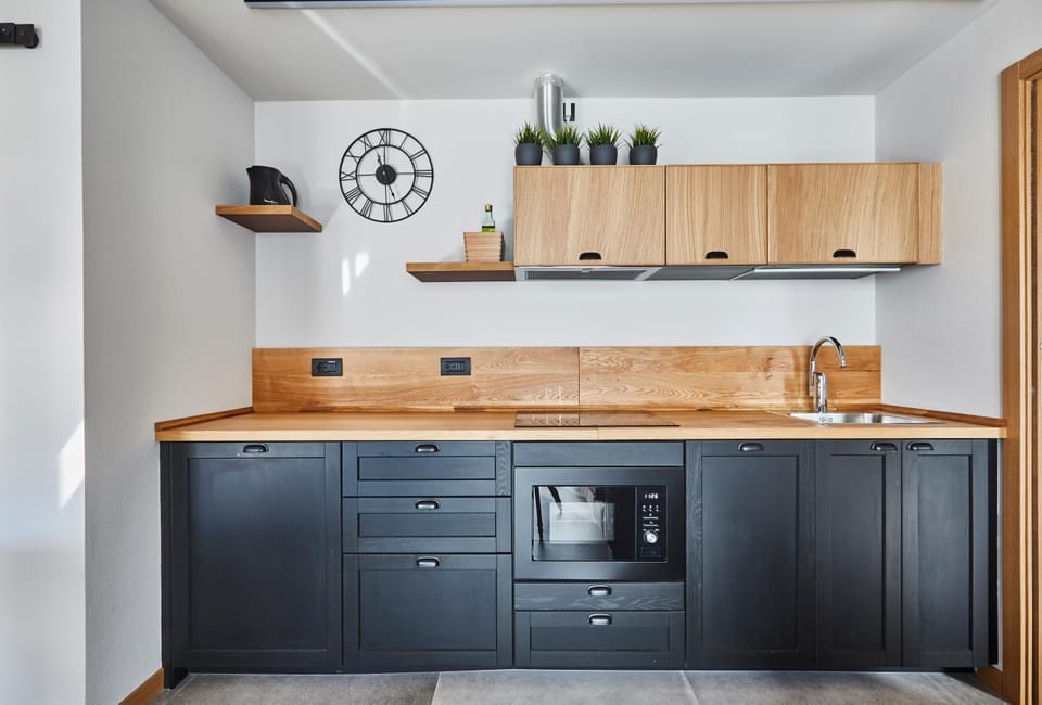 Kitchen or kitchenette, stove