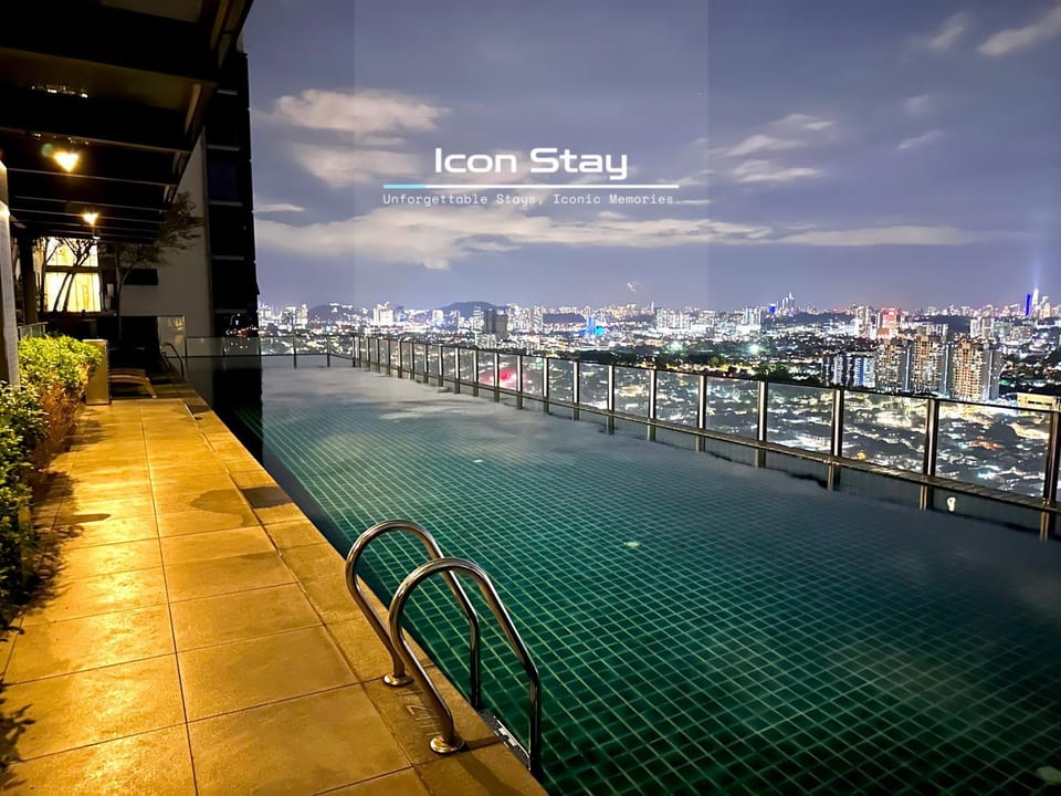Night, City view, Pool view, Swimming pool