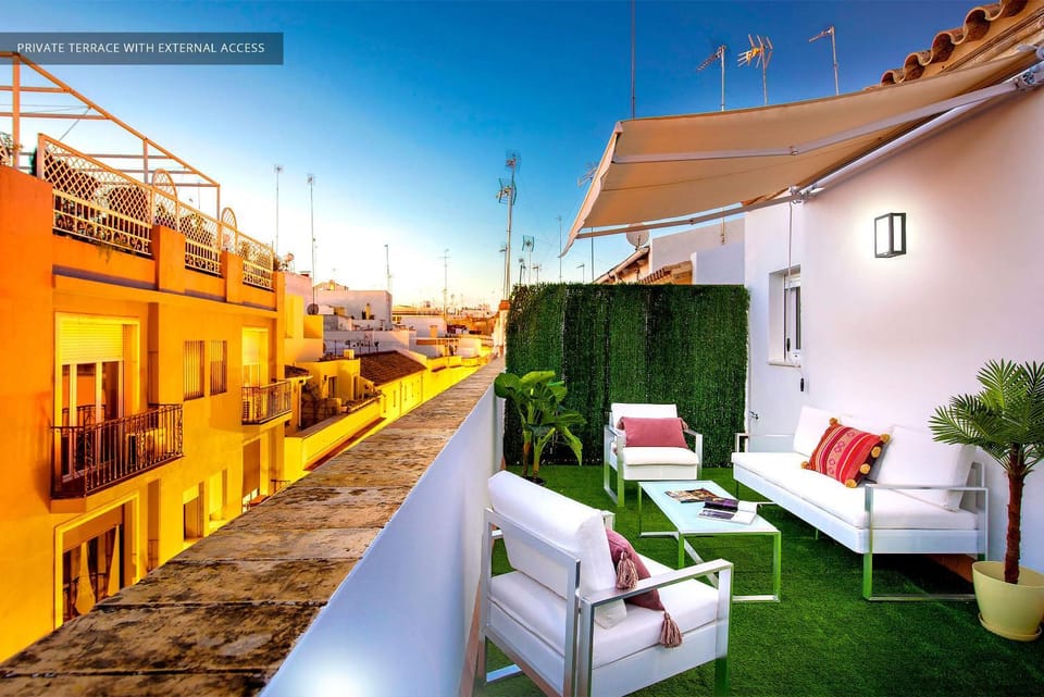 Property building, Day, View (from property/room), Balcony/Terrace, Living room, sunbed