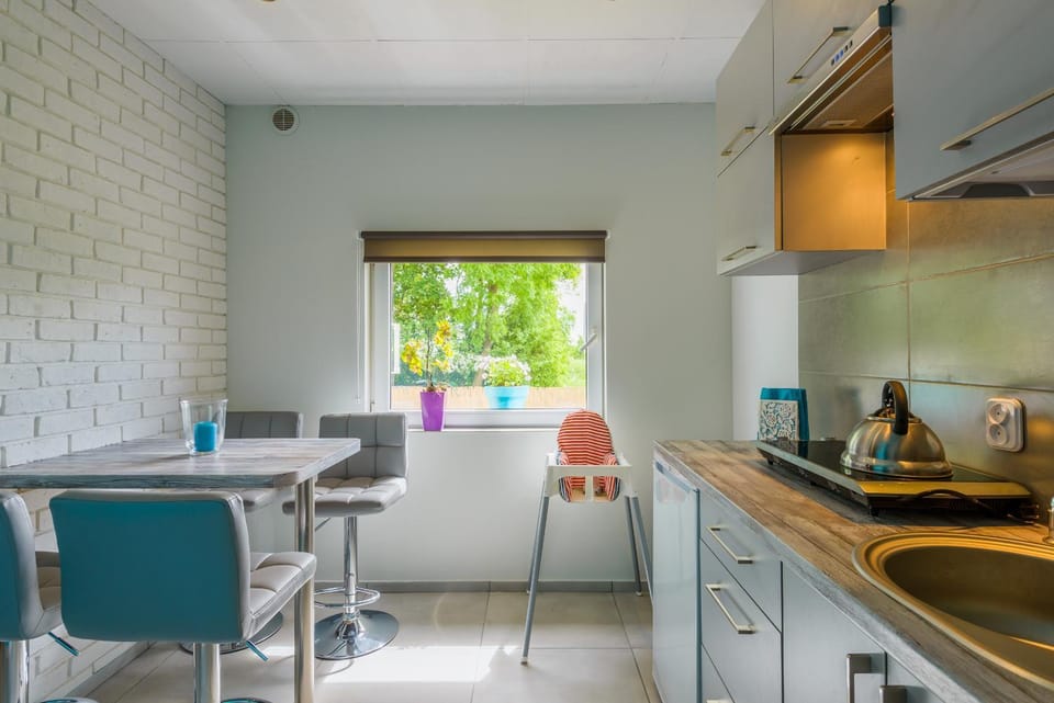 Kitchen or kitchenette, stove
