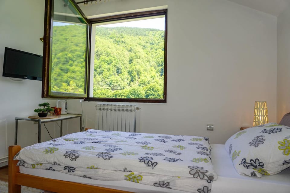 Bed, Natural landscape, TV and multimedia, Bedroom, Mountain view