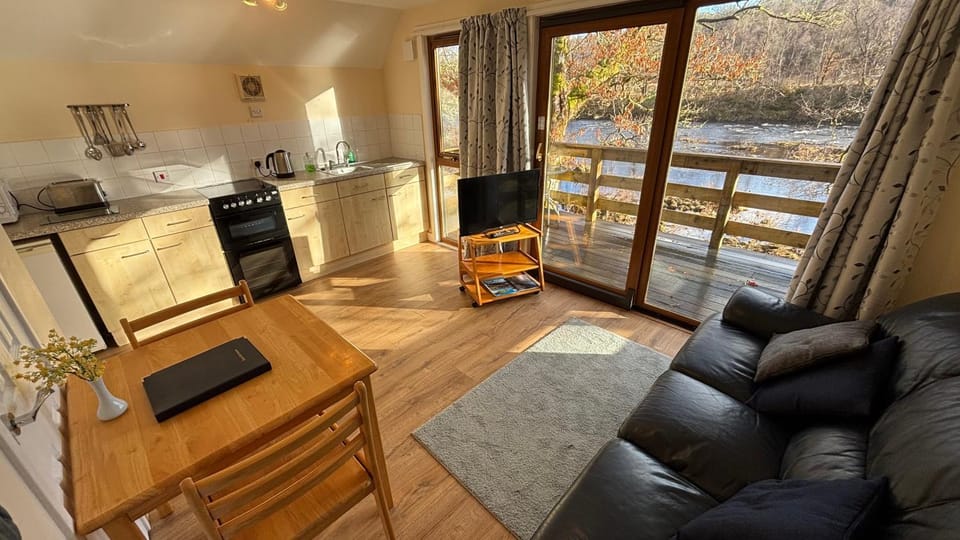 Kitchen or kitchenette, Living room, Dining area, River view