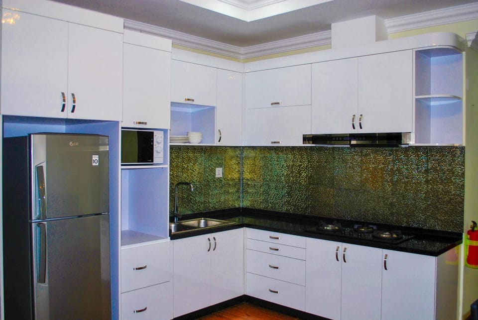 Kitchen or kitchenette, stove