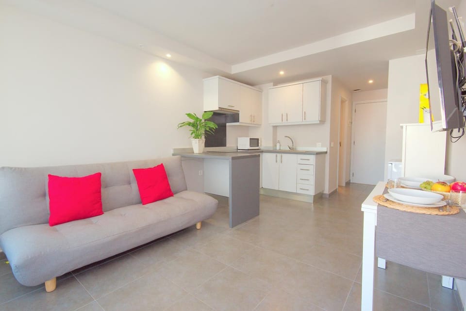 TV and multimedia, Kitchen or kitchenette, Living room, Photo of the whole room, Seating area, Dining area