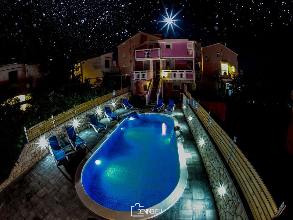 Night, Summer, Swimming pool, Swimming pool