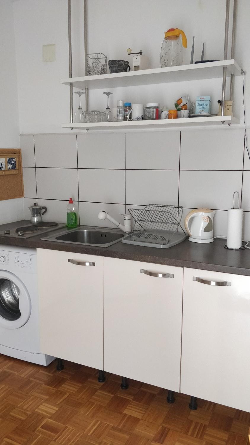 Kitchen or kitchenette, stove