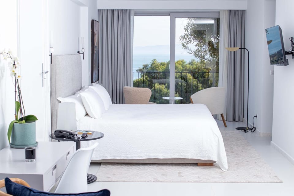 Bed, TV and multimedia, View (from property/room), Balcony/Terrace, Photo of the whole room, Bedroom