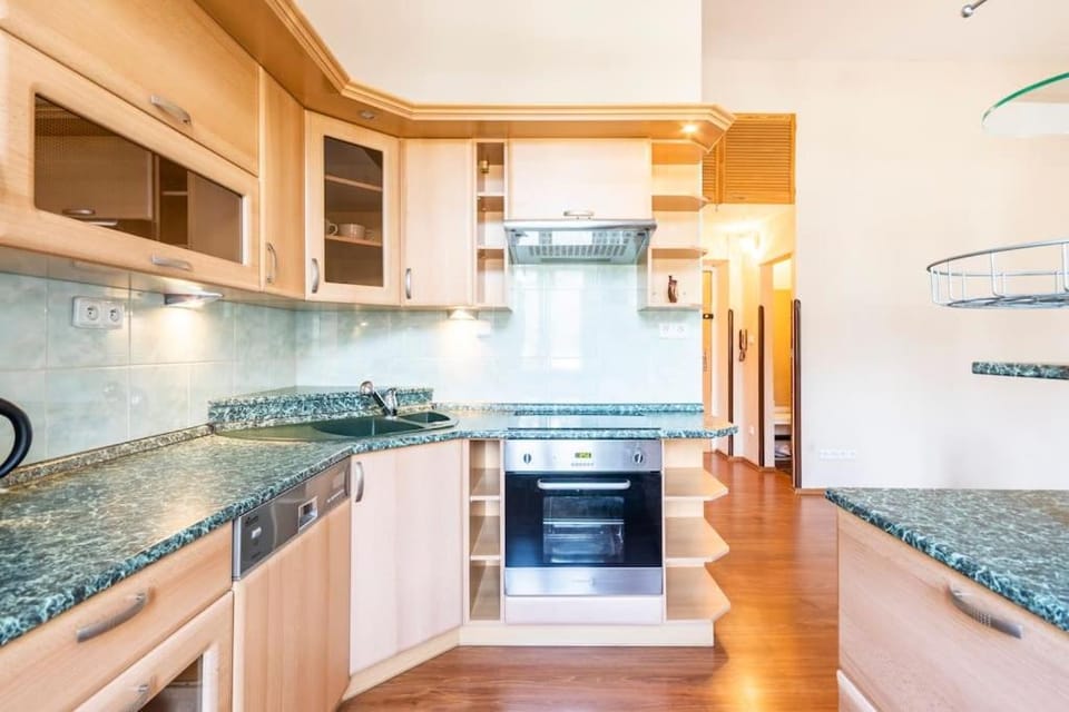 Kitchen or kitchenette, dishwasher, stove