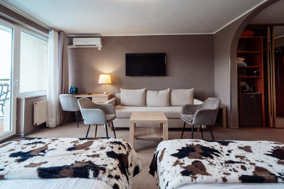 Bed, TV and multimedia, Living room, Photo of the whole room, Seating area, Evening entertainment, Bedroom, air conditioner