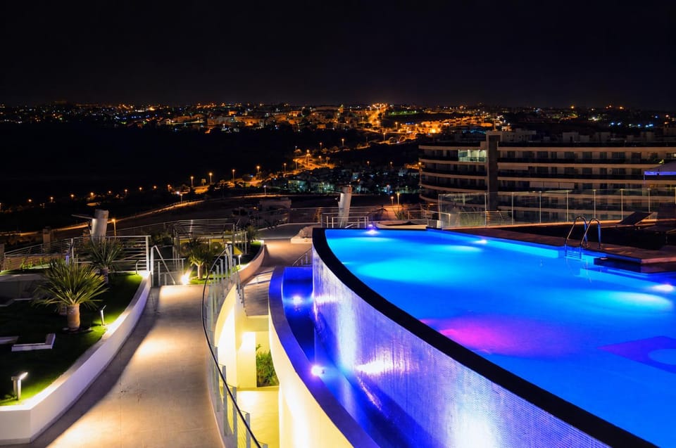 Night, City view, Pool view