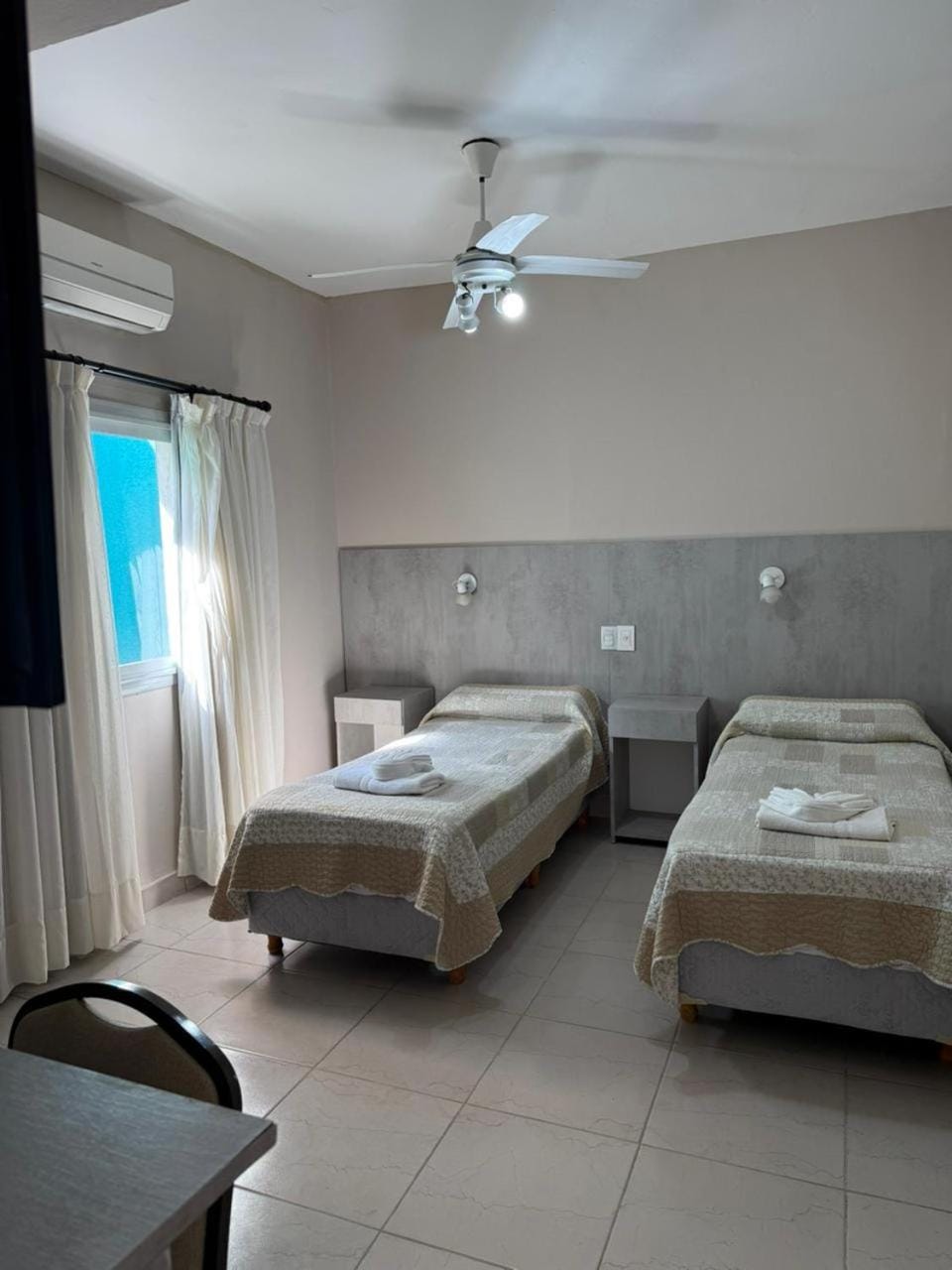 Bed, Photo of the whole room, Bedroom, towels, air conditioner
