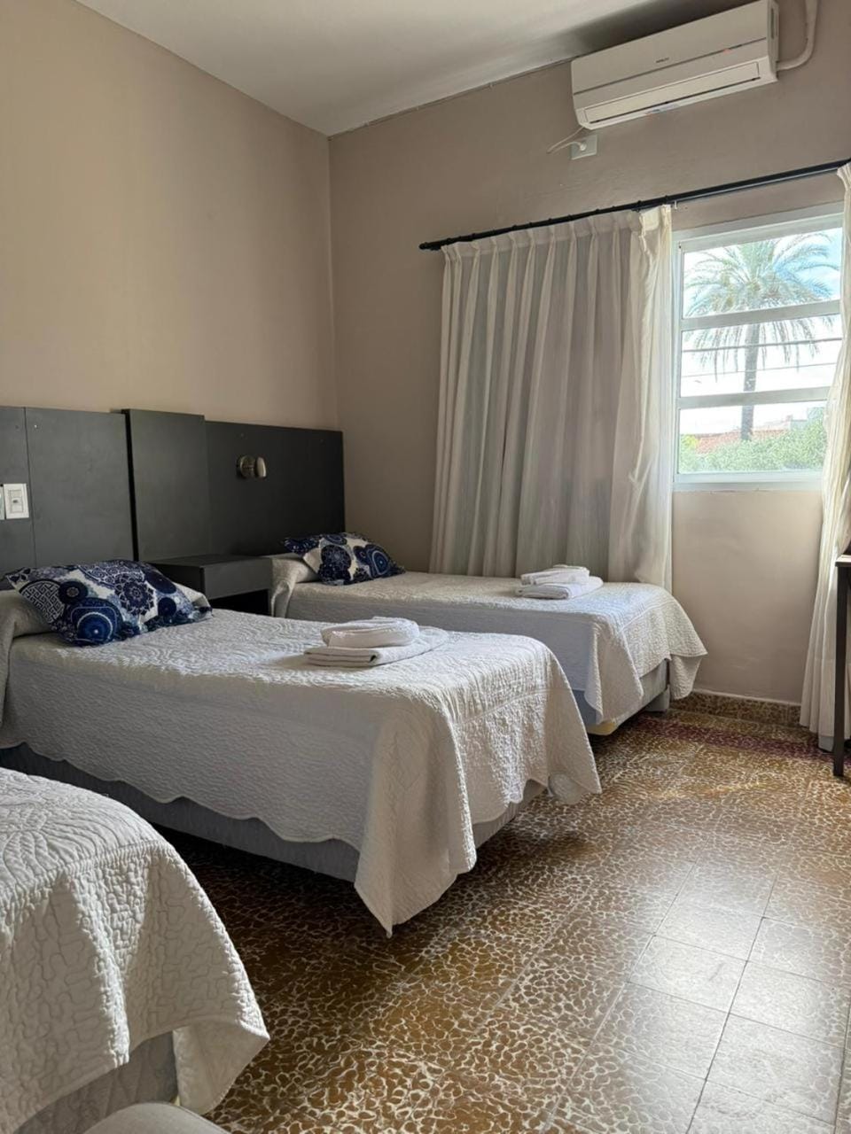 Bed, Photo of the whole room, Bedroom, towels, air conditioner