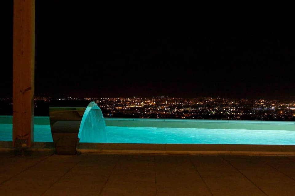 Night, View (from property/room), Balcony/Terrace, City view, Pool view, Swimming pool