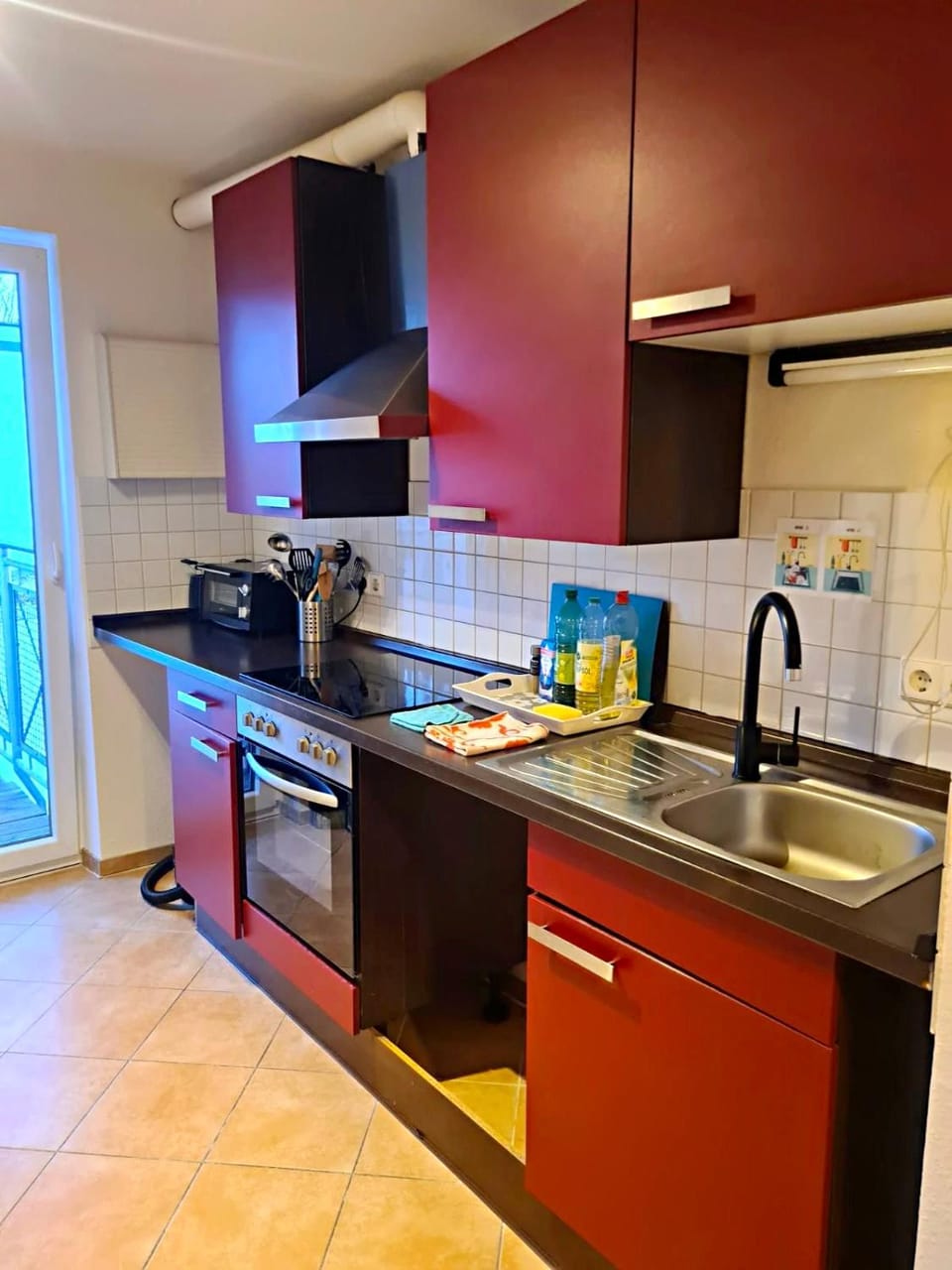 Kitchen or kitchenette, stove