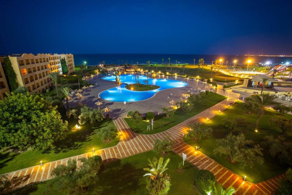 Property building, Night, Swimming pool