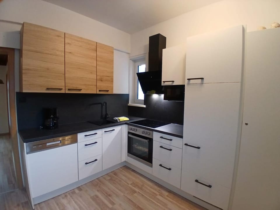 Kitchen or kitchenette, dishwasher, stove