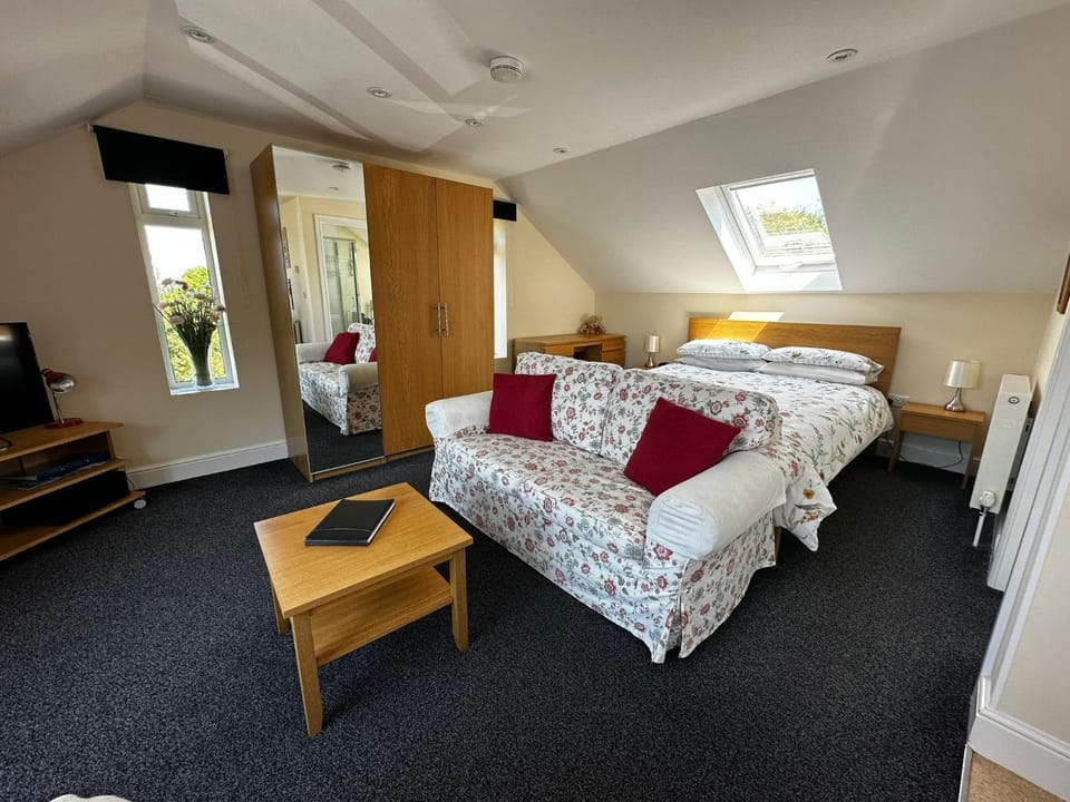 Bed, TV and multimedia, Living room, Seating area, Bedroom, wardrobe