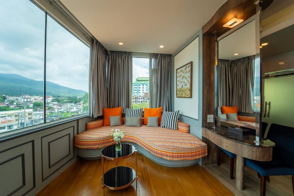Living room, Seating area, Mountain view