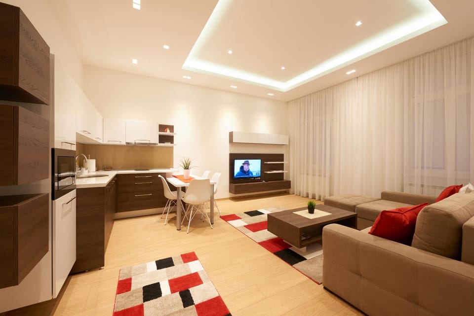 Kitchen or kitchenette, Living room, Dining area