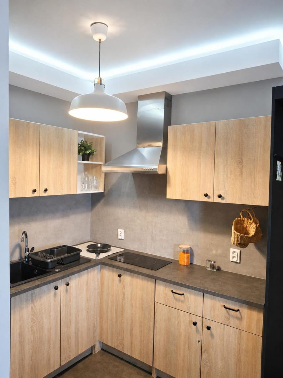 Kitchen or kitchenette, stove