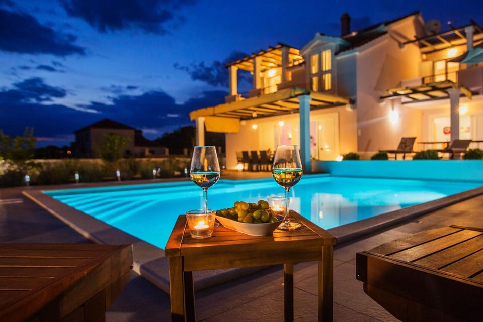 Property building, Night, Pool view, Swimming pool