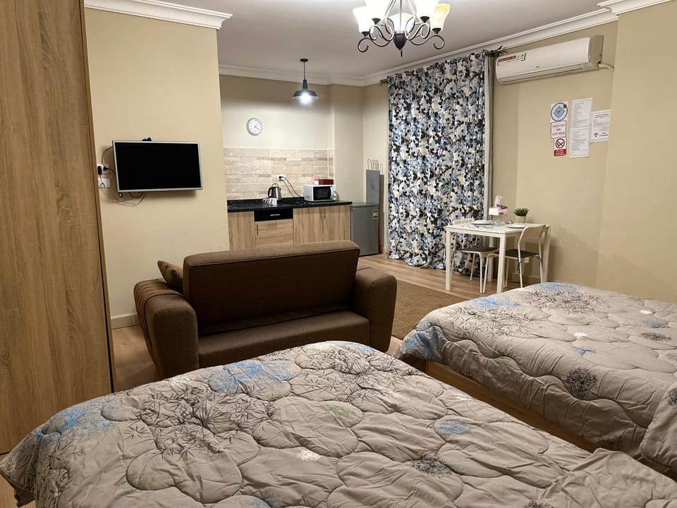 Bed, TV and multimedia, Kitchen or kitchenette, Living room, Photo of the whole room, Seating area, Bedroom, hair dresser, minibar