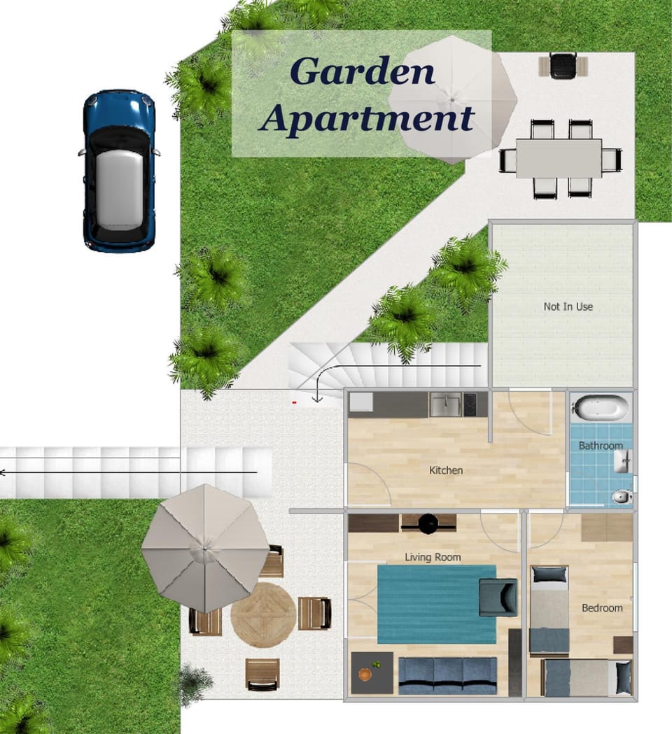 Property building, Bird's eye view, Garden, Floor plan, Parking