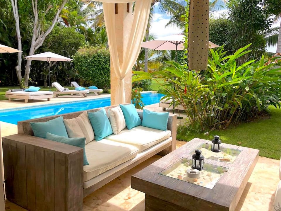 Natural landscape, Living room, Seating area, Pool view