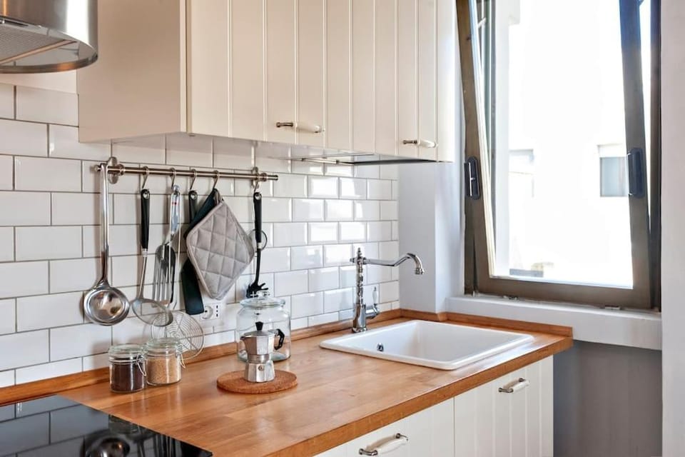 Kitchen or kitchenette, stove