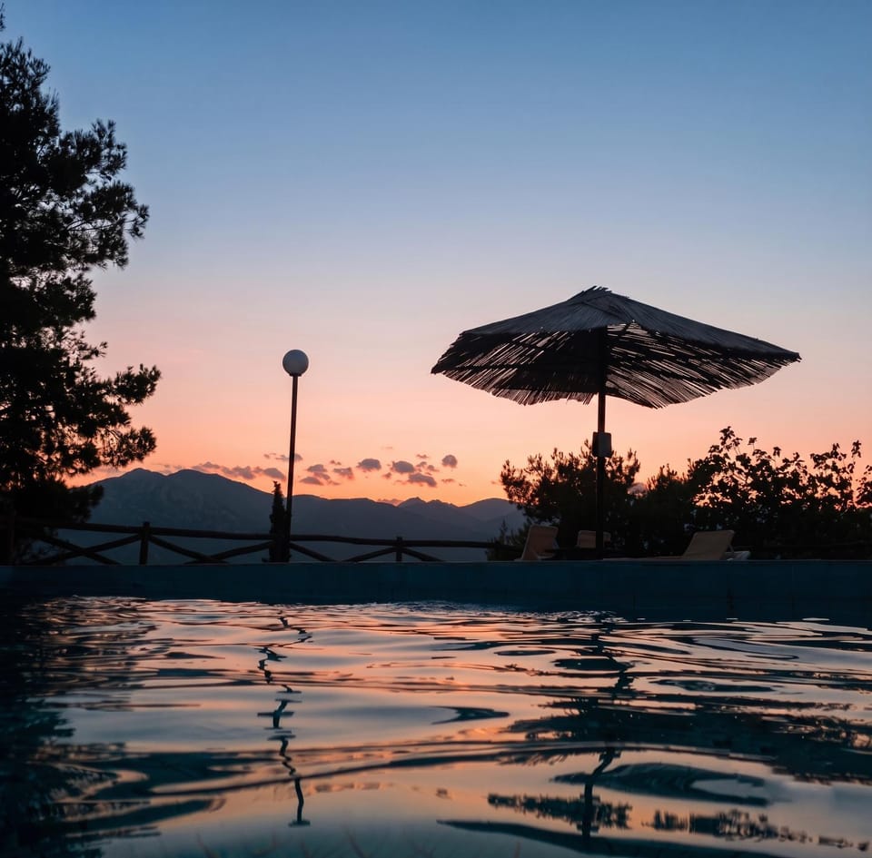 Natural landscape, Swimming pool, Sunset