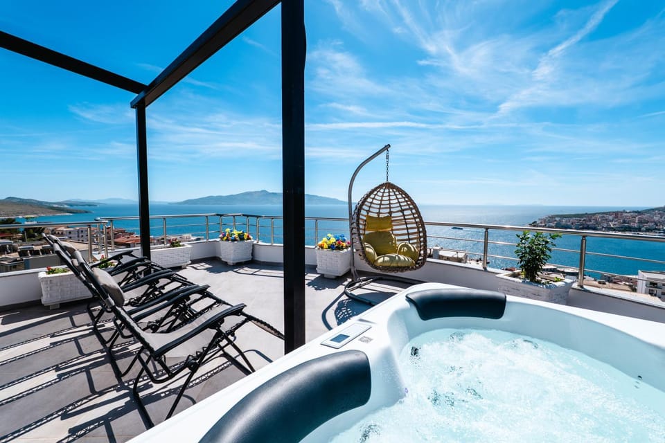Patio, Day, Hot Tub, View (from property/room), Balcony/Terrace, Sea view, sunbed