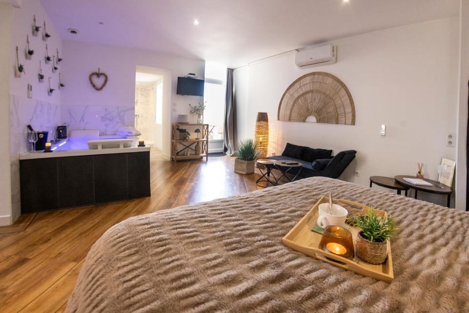 Bed, Hot Tub, TV and multimedia, Living room, Photo of the whole room, Seating area, Bedroom, heating, internet, air conditioner