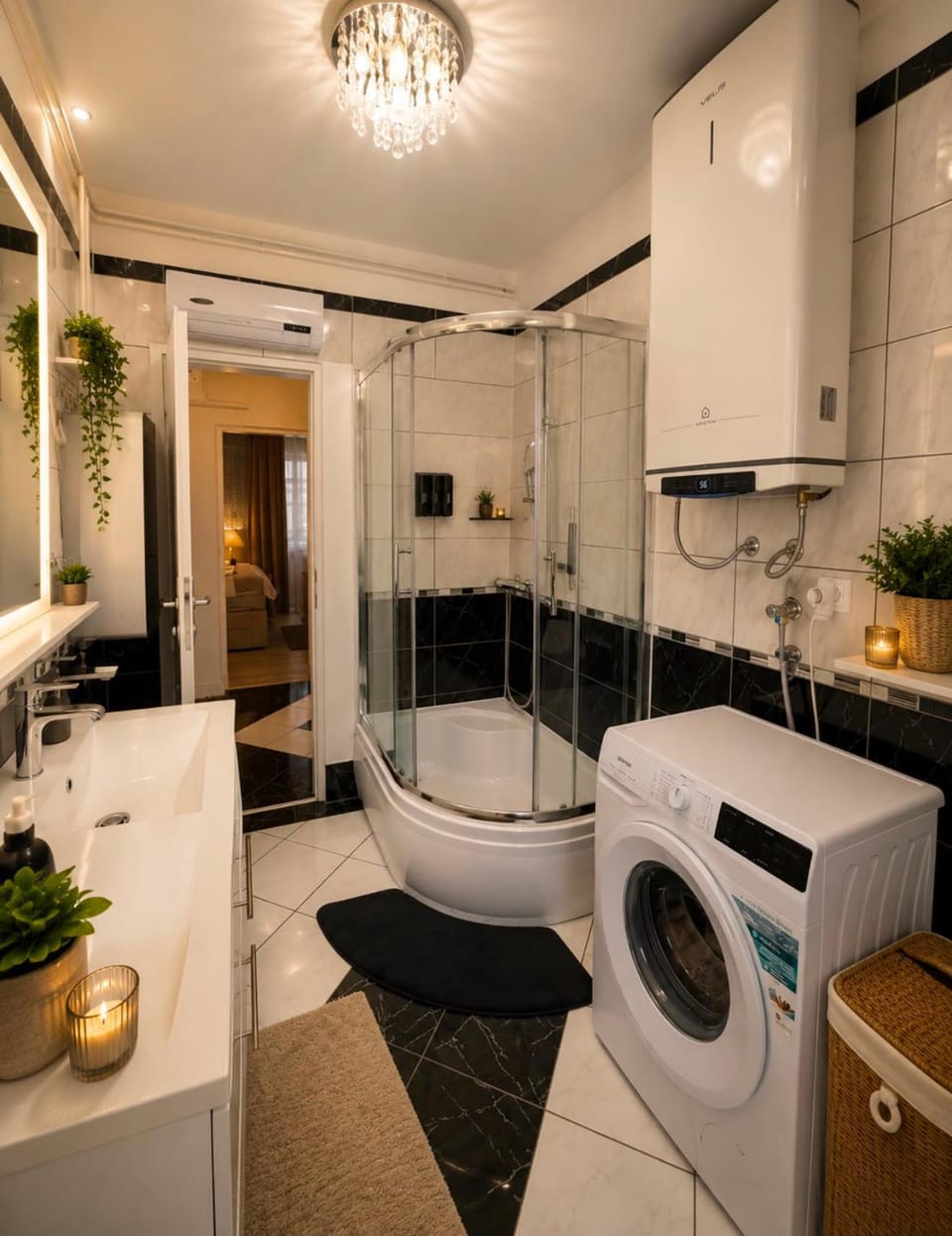 Bathroom, towels, air conditioner