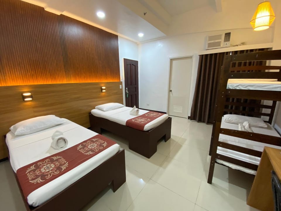 Bed, Photo of the whole room, Bedroom, bunk bed, towels, air conditioner