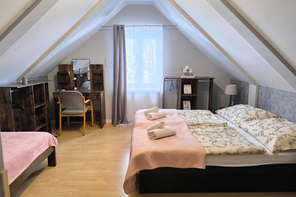 Bed, Photo of the whole room, Bedroom, towels, wardrobe